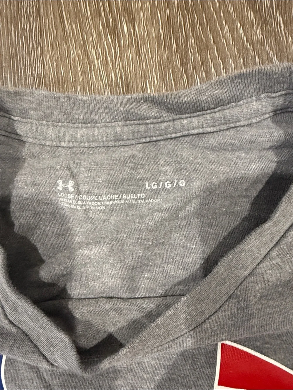 Under Armour Heather Gray Tee with American Flag UA Logo - Picture 2 of 3